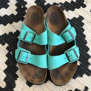 Teal Birkenstocks Size 42. Soft footbed