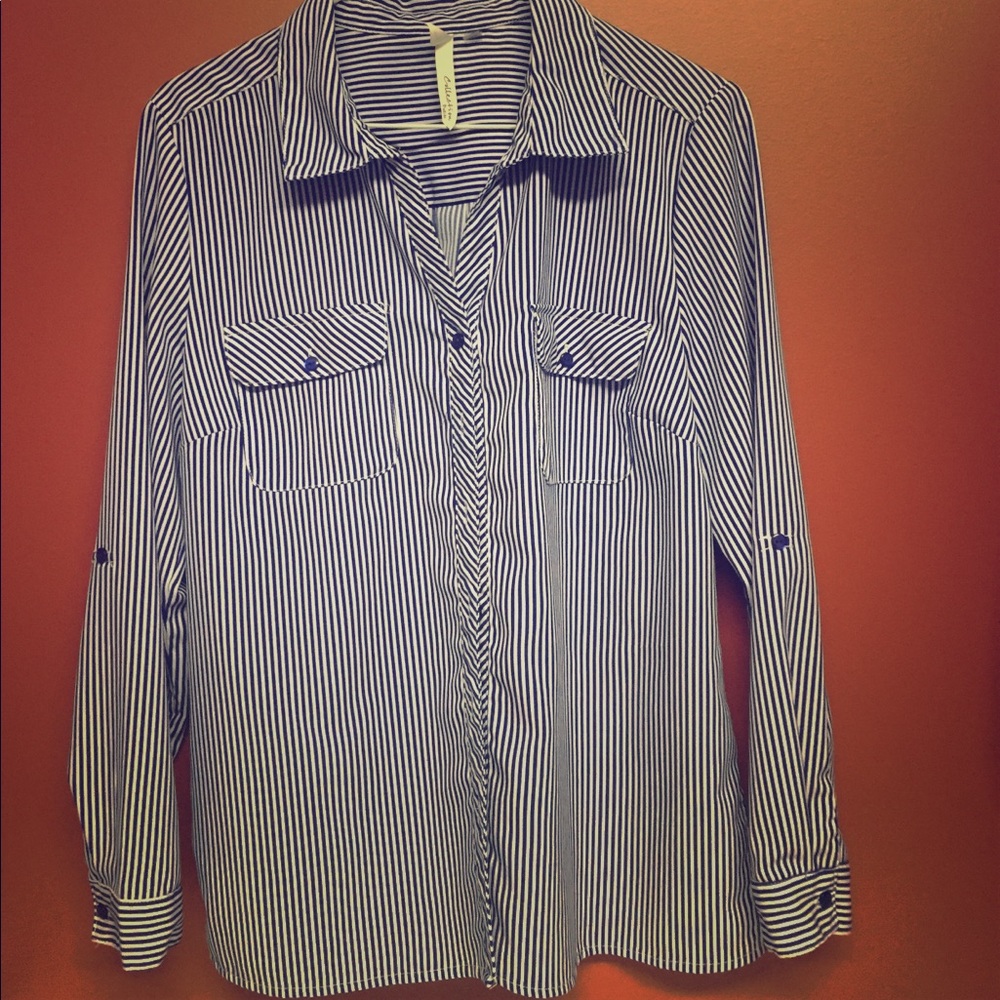 Blue striped women's classy blouse! Like new!