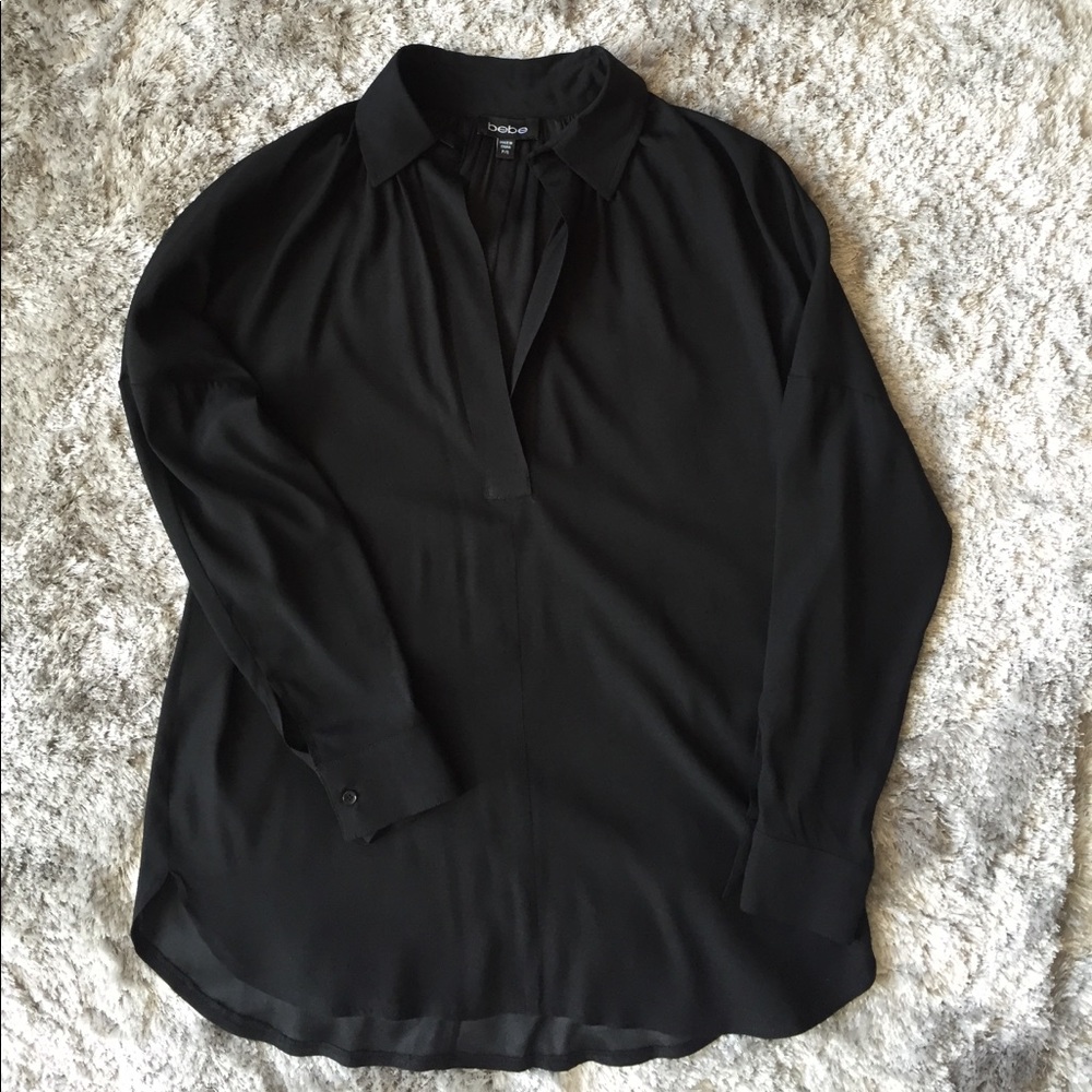 Bebe silk long sleeve collared shirt - Picture 2 of 5