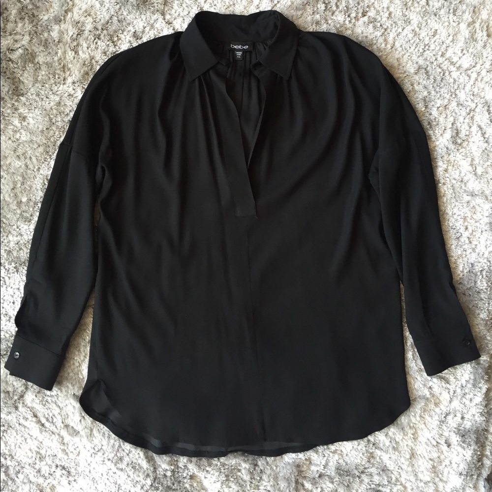 Bebe silk long sleeve collared shirt - Picture 3 of 5