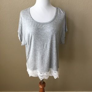 Grey Top With White Lace Detailing
