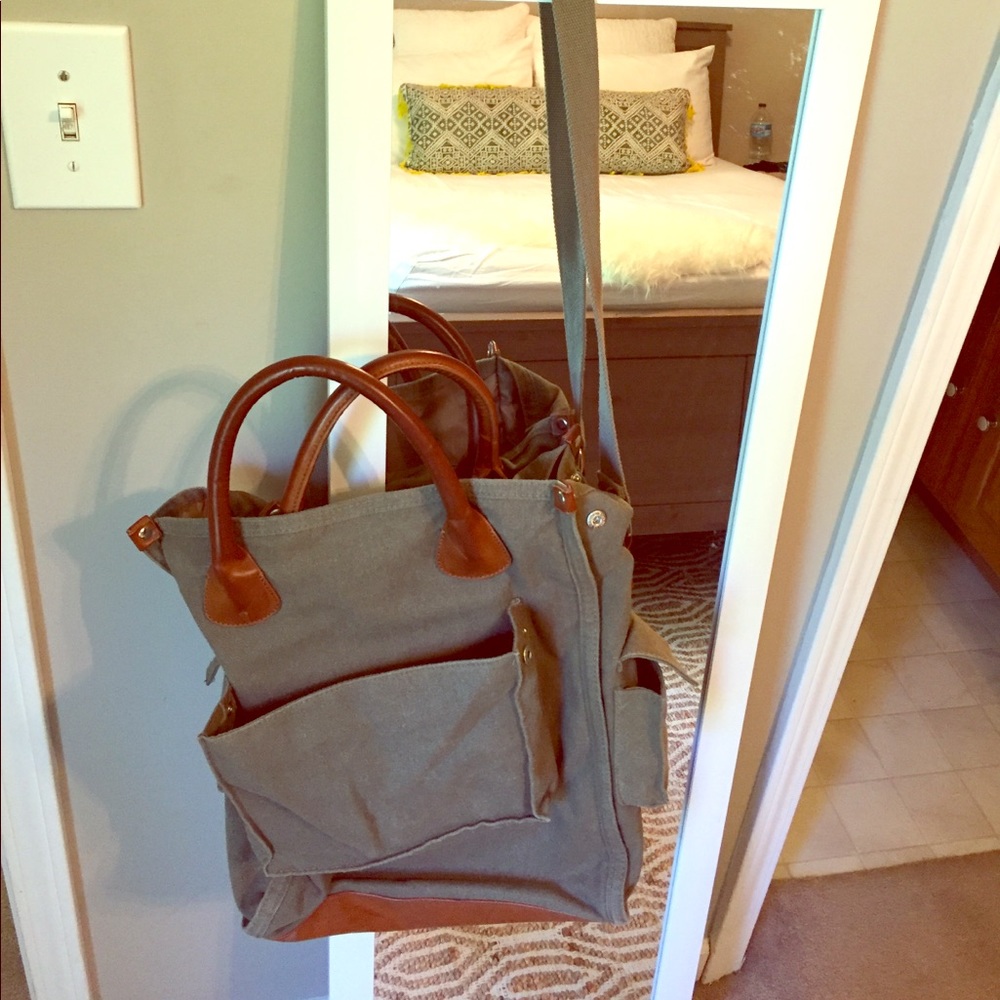 Brown and army green tote bag