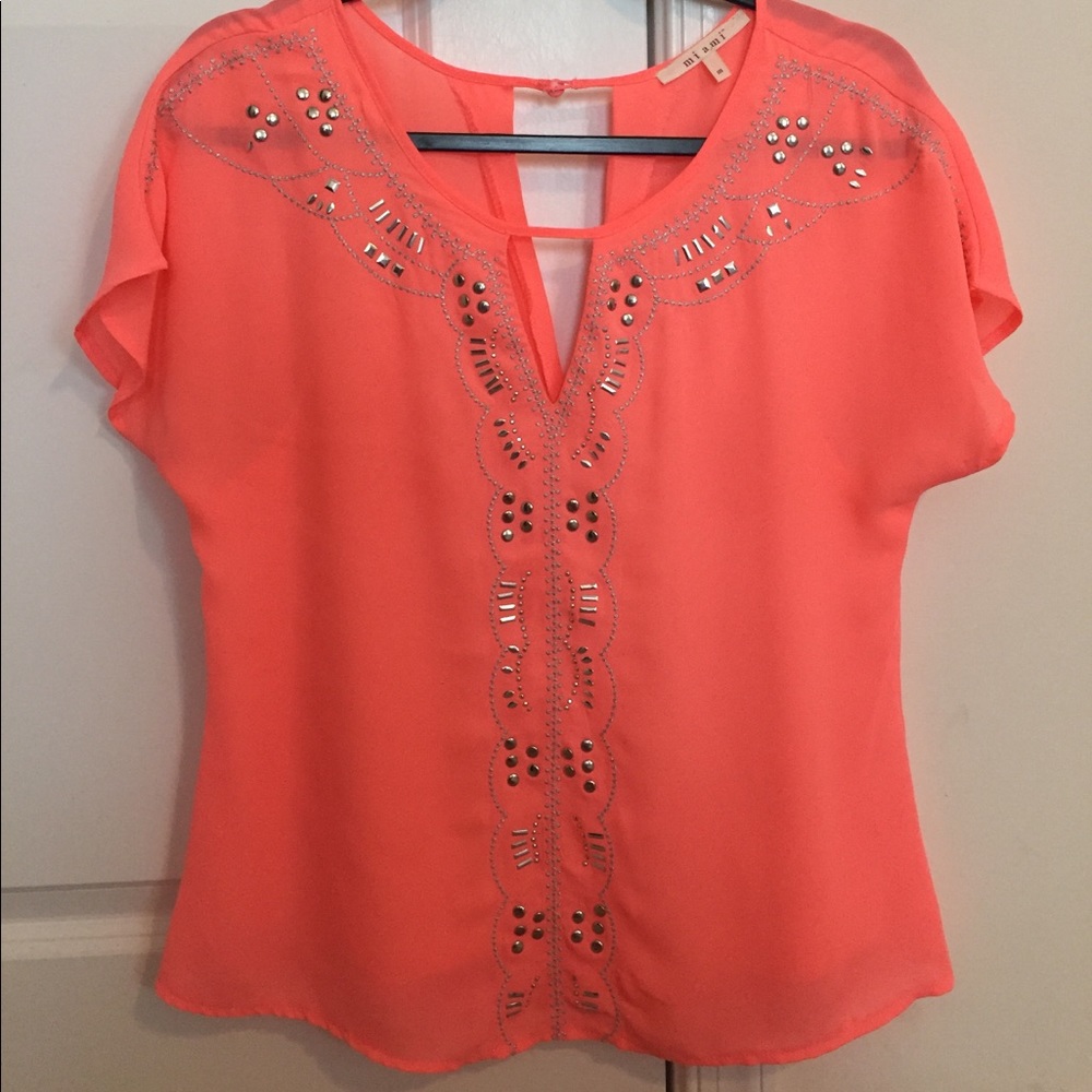 Franchesca's Coral & Silver Deep-V Top