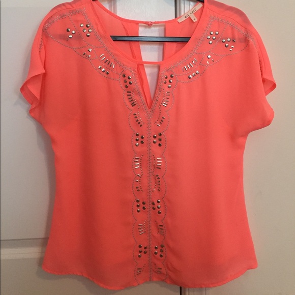 Franchesca's Coral & Silver Deep-V Top - Picture 1 of 4