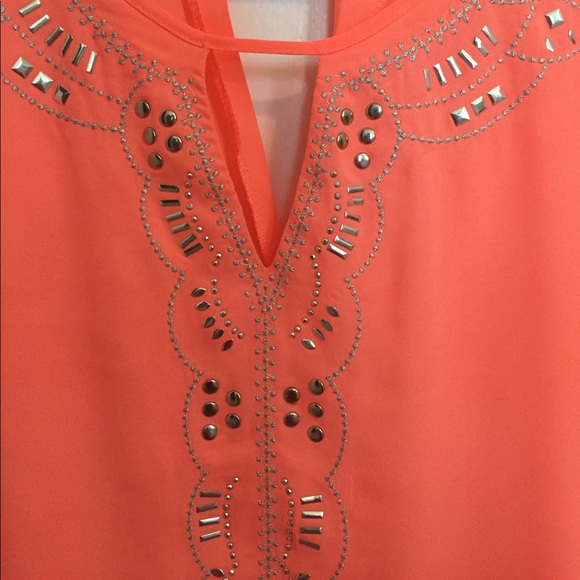 Franchesca's Coral & Silver Deep-V Top - Picture 2 of 4