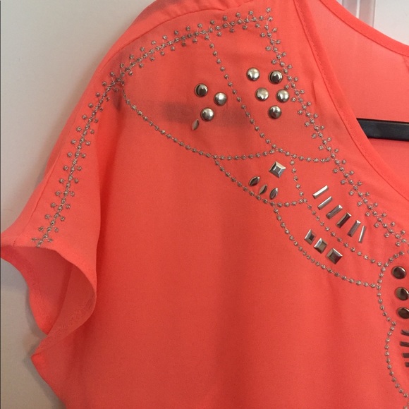 Franchesca's Coral & Silver Deep-V Top - Picture 3 of 4