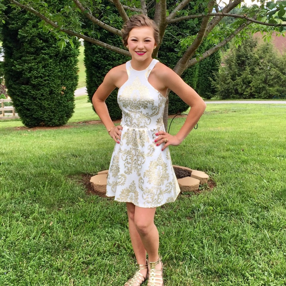 White and gold B. Darlin dress