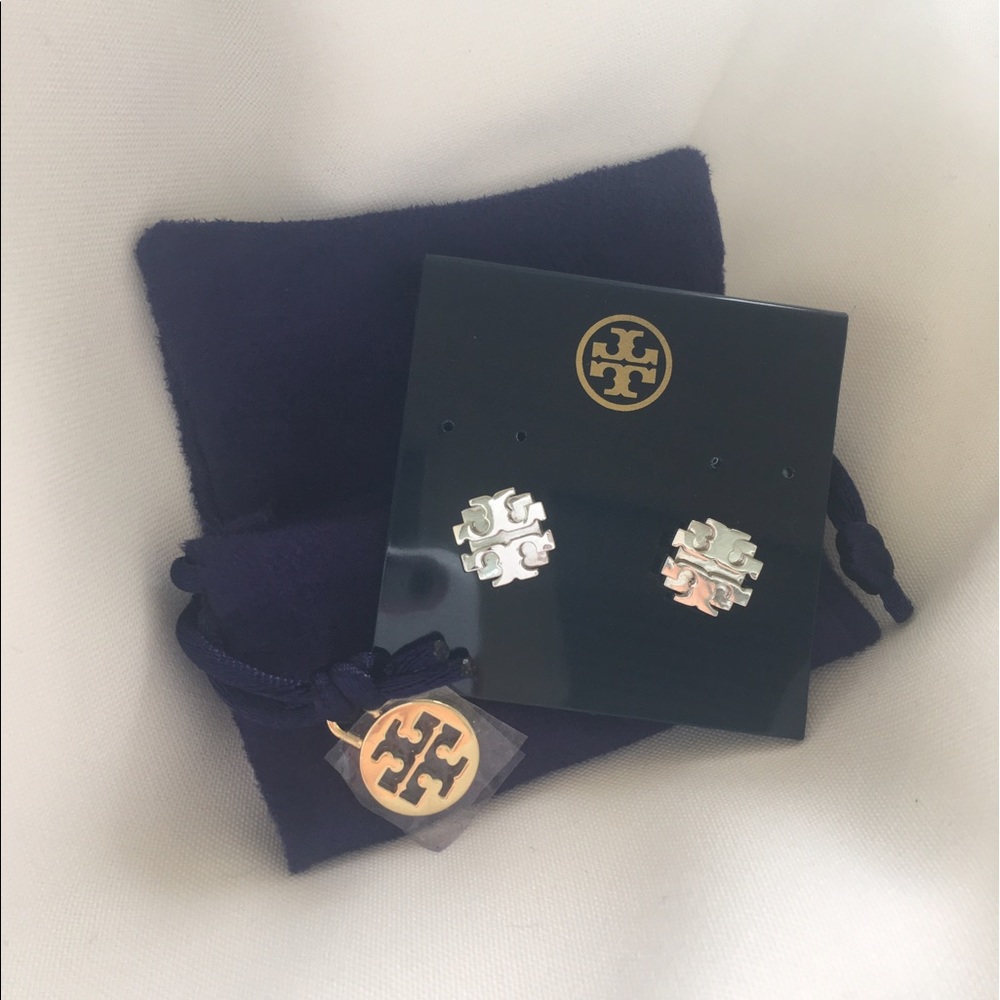 Large T Logo Stud Earrings- Silver