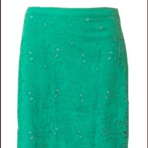 Boden Broderie Cotton Lace Pencil Skirt 12, Green