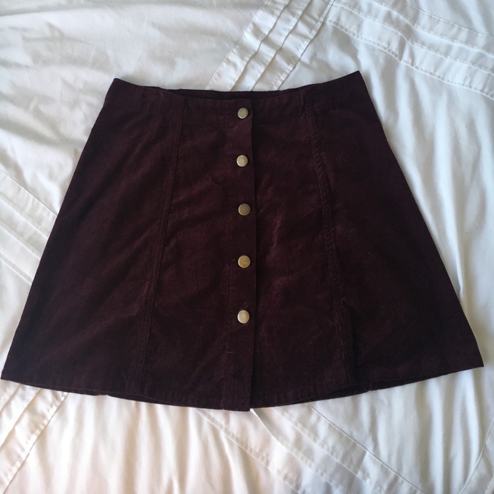 Maroon Corduroy Button-Front Skirt