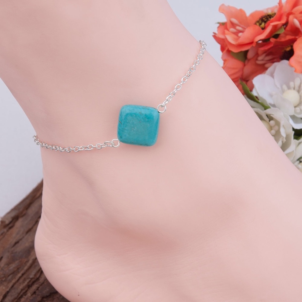 Turquoise and Silver Ankle Bracelet