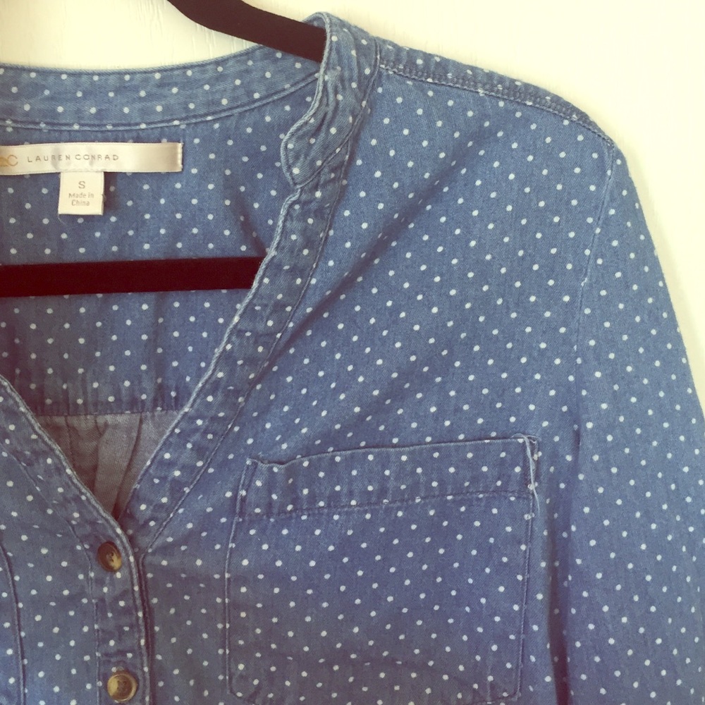 LC Lauren Conrad Polka Dot Chambray Shirt