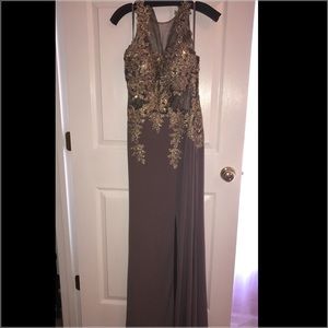 Taupe and gold detail prom dress, worn once