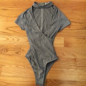 Grey collared LF body suit