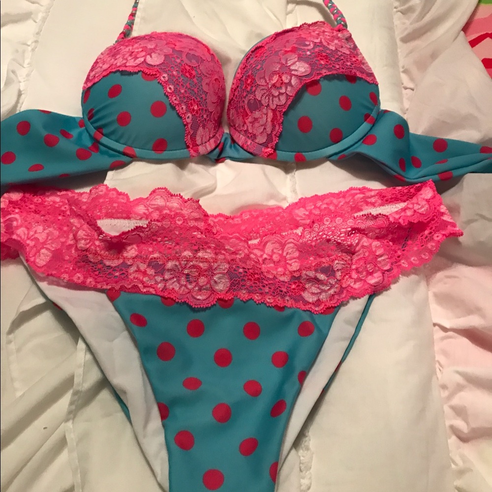 Beach bunny polka dot bikini small top xl bottom