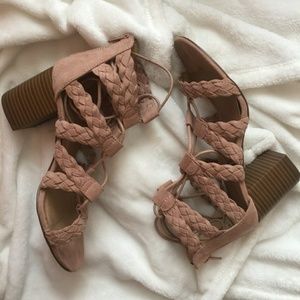Braided lace up chunky heels