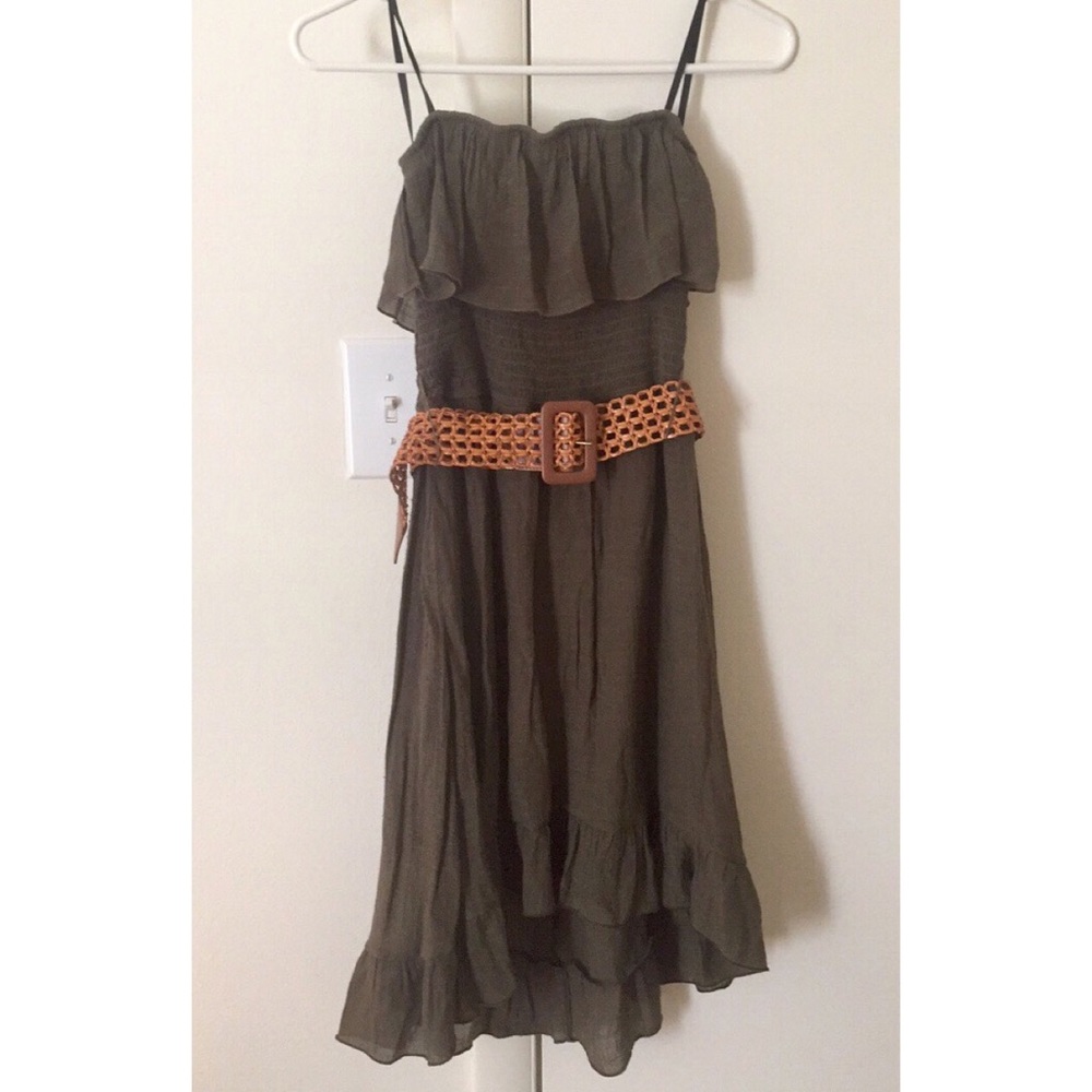 Strapless olive sundress with belt
