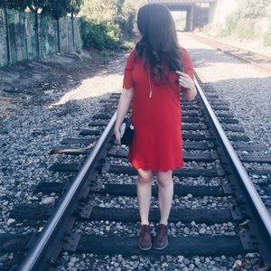 SOLD // Red Scalloped Shift Dress