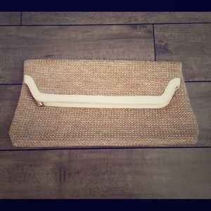 Natural Color Straw Clutch with White Trim
