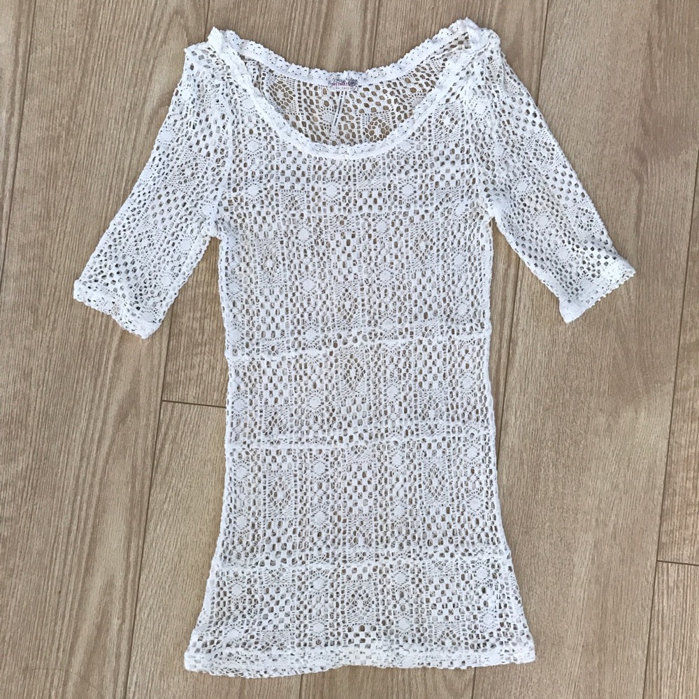 Free People White Crochet Coverup