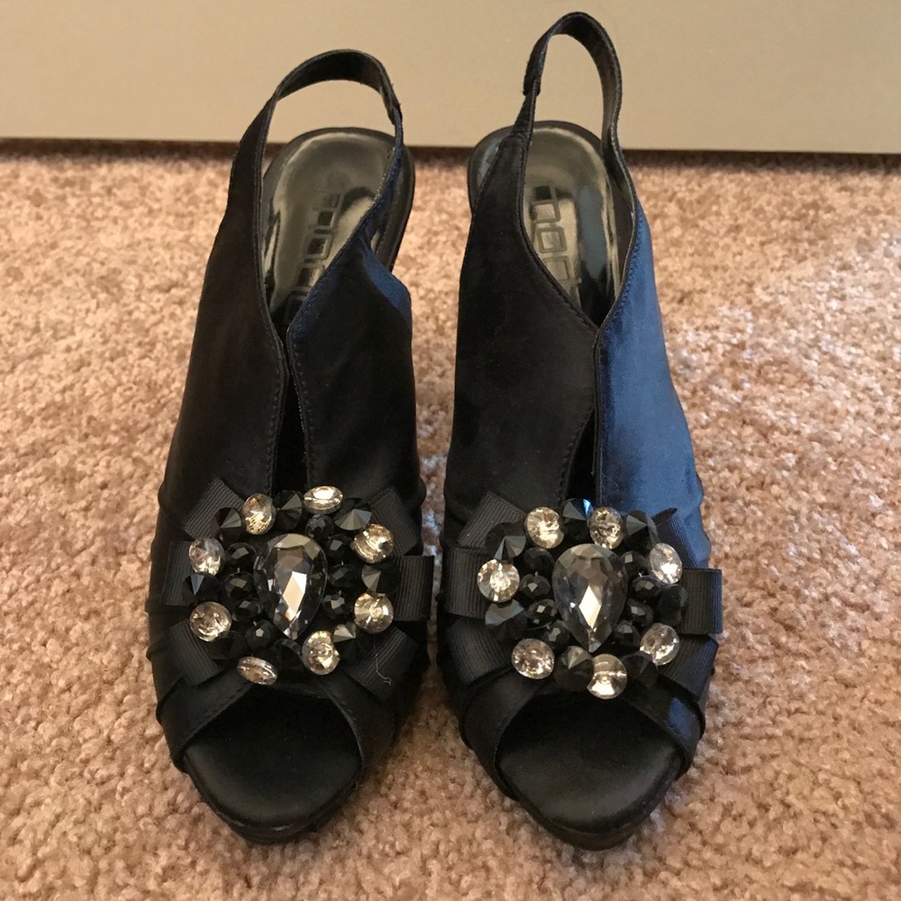 Black satin heels