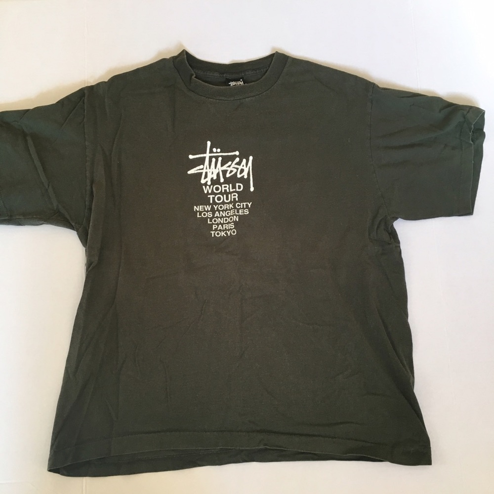 Stussy vintage Army Green world tour t shirt Large