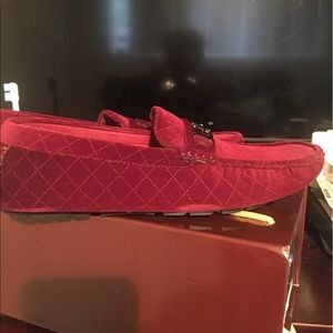 Burgundy velvet loafers