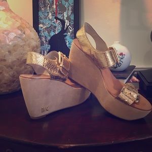 Gold Michael Kors suede bottom wedges