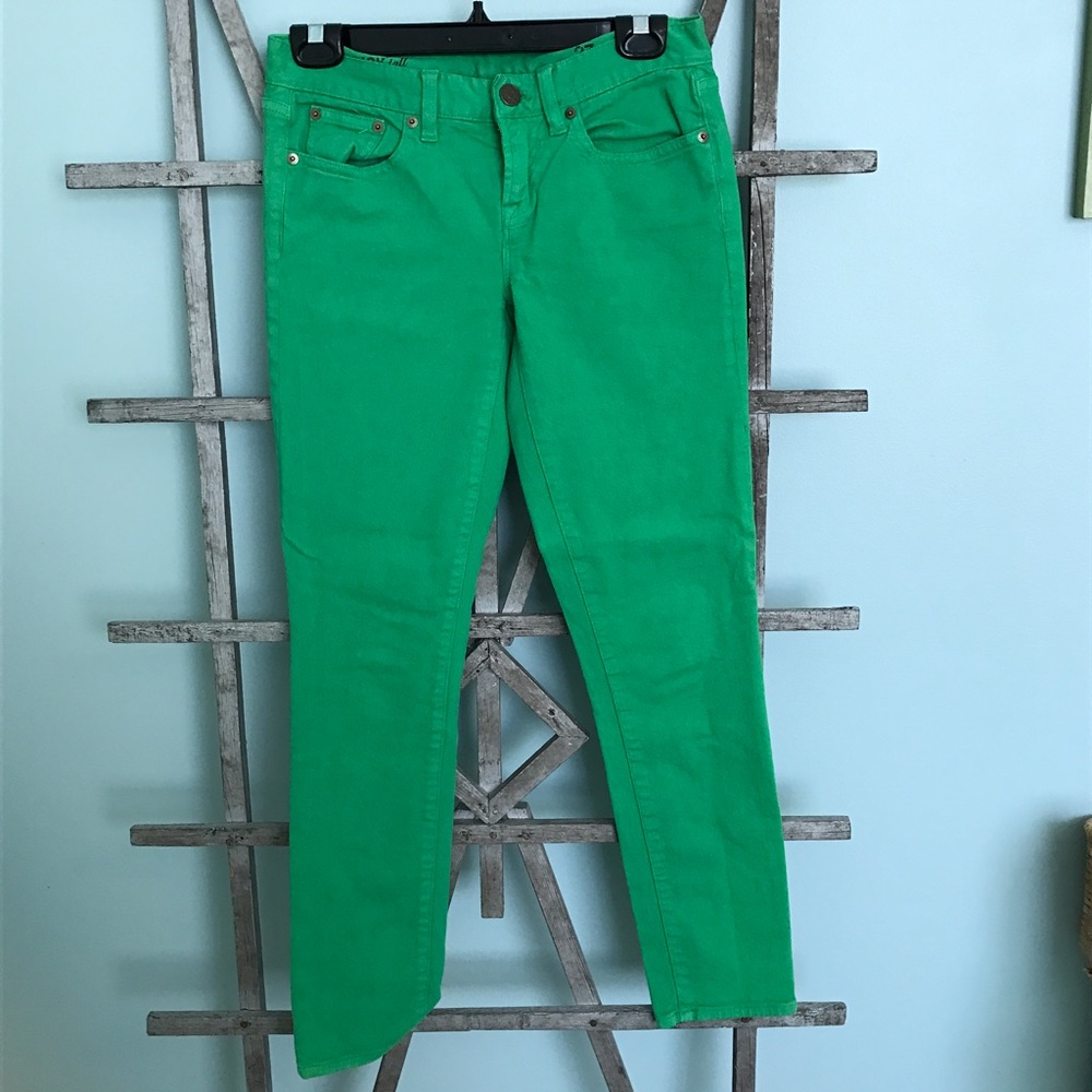 J. Crew Green Toothpick Ankle Jeans