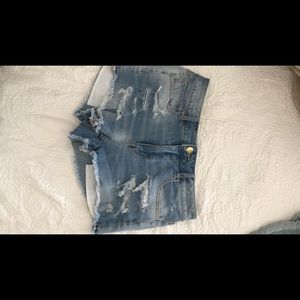 Distressed denim shorts