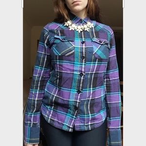Purple Plaid Fleece Long Sleeve Top