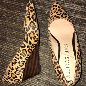 Sole Society Juli leopard wedge pumps, new