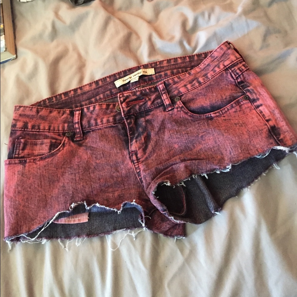 Dark red washed cutoff short shorts