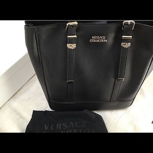 Versace Black Leather Tote New