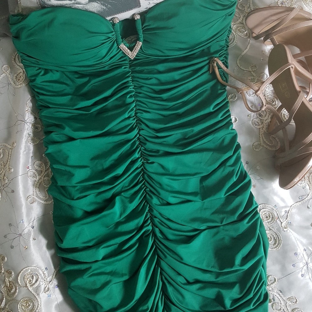 Green Adorned Mini-Dress
