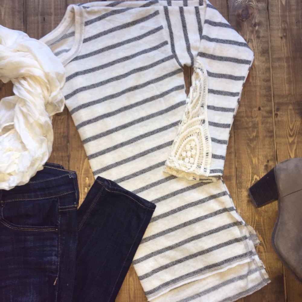 Crochet Lace Striped Top