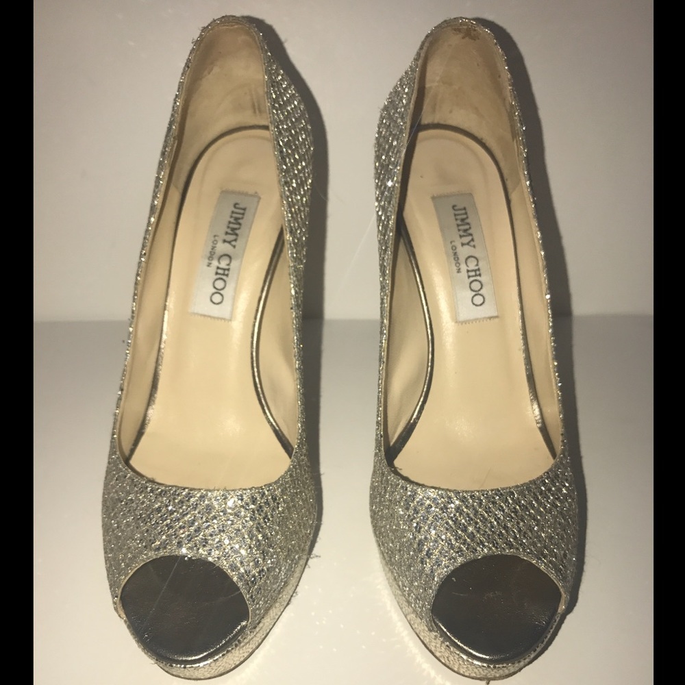 Jimmy Choo Glitter Fabric Champagne Women's Pumps