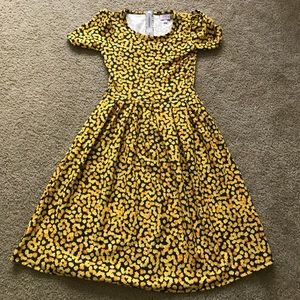 Gray LuLaroe Amelia dress with yellow  flowers