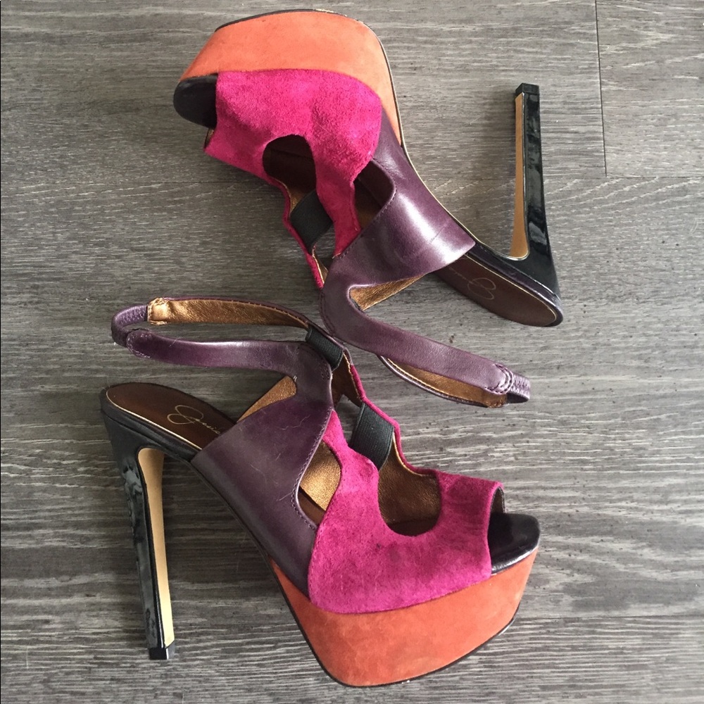 Jessica Simpson pink/purple/orange sling back heel