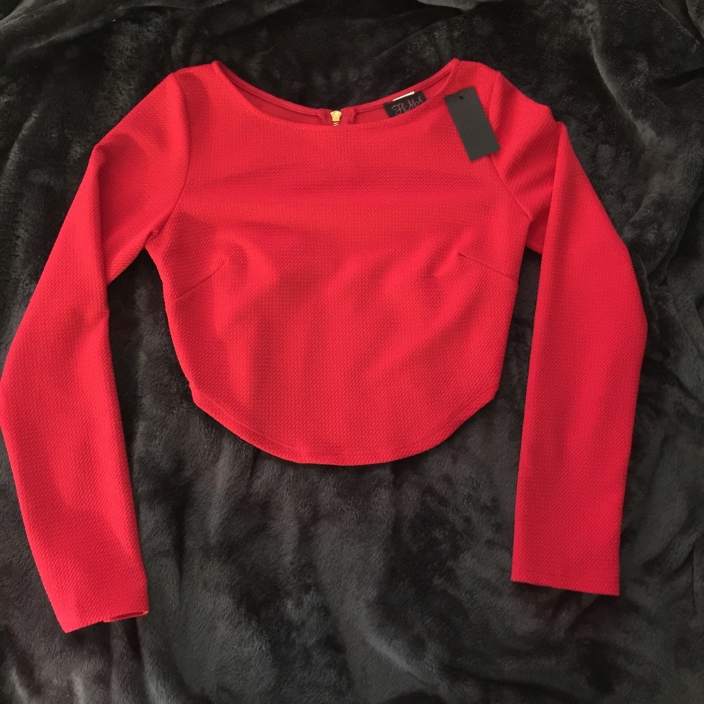 Hot red crop top/ long sleeve