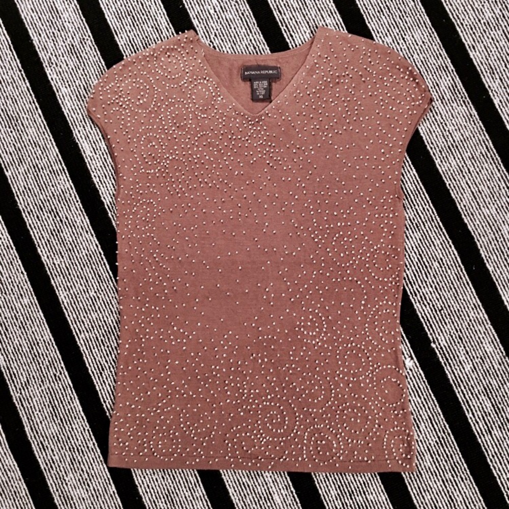 Banana Republic Nude Embellished Stretch Top (XS)