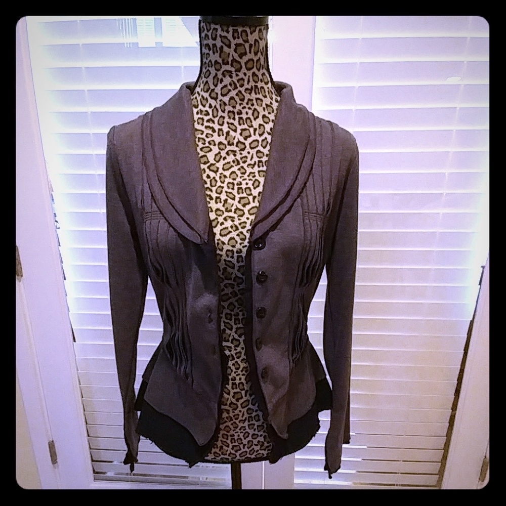 Nine West black and gray ruffle peplum blazer