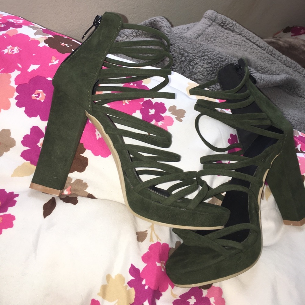 Green velvet heels