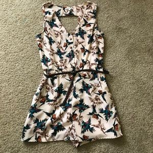 Pink romper with bird print