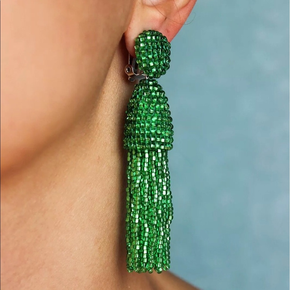 Green tassel earrings!  Clip.  Gorgeous!! NWOT