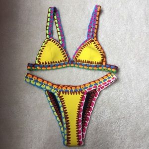 NEW Yellow/Black Crochet Neoprene Bikini Set