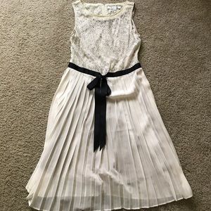 Cream lace top dress with pleated skirt