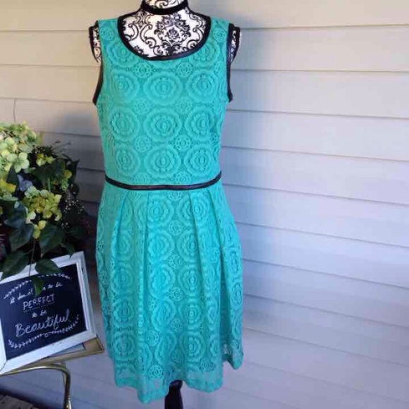 Dresses & Skirts - Aqua Sz 14 Leather Trim & Lace Dress