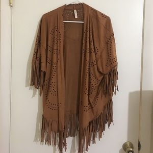 Suede cardigan with fringe