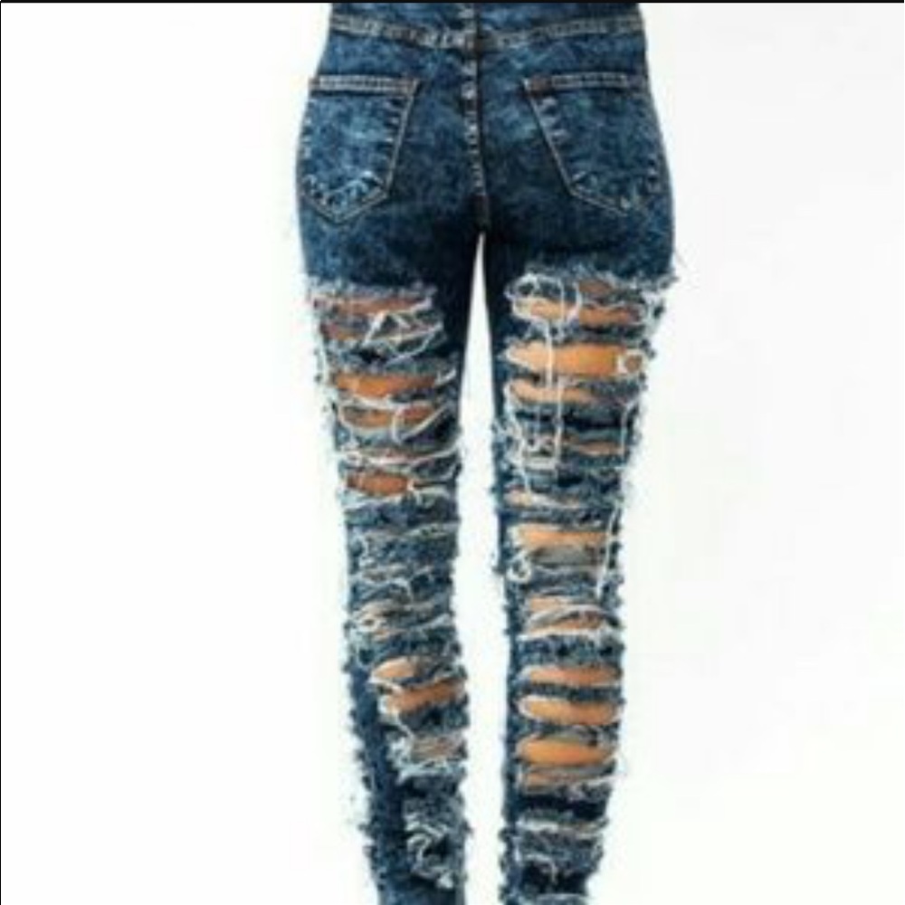 Denim Jeans Distressed on the Front and Back